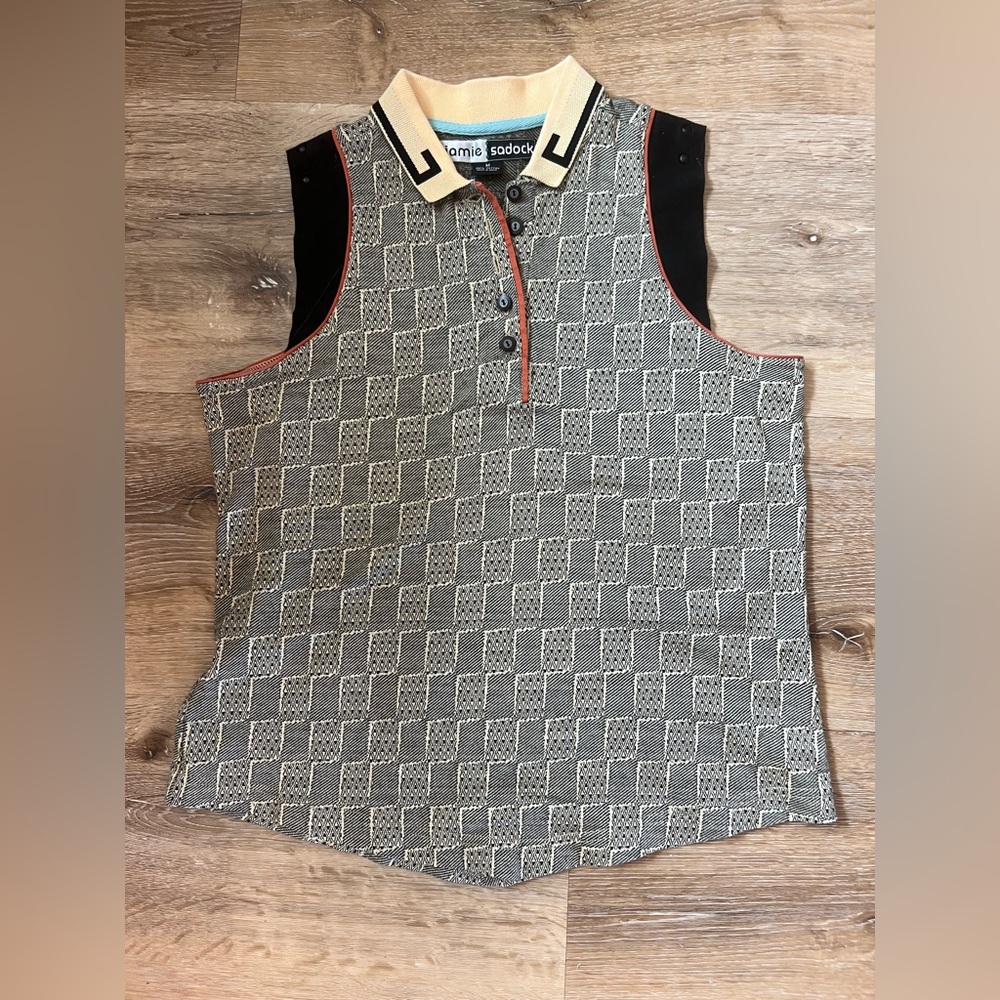 Jamie Sadock knit Checkered Sleeveless golf Polo size M - Picture 3 of 11